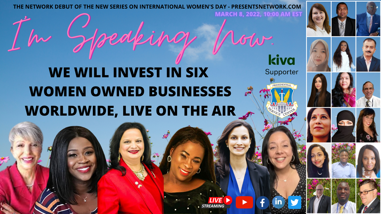 The I'm speaking now graphic with six women hosts.